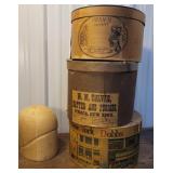 3 empty hat boxes (1 Ithaca) & hat mold