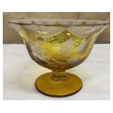 Pretty amber/gold bohemian glass compote