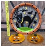 3 art glass Halloween plates - 3d raised