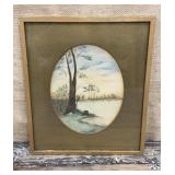 Pretty framed watercolor - landscape w/ water