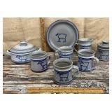 Set of signed stoneware serverware w/ sheep - say