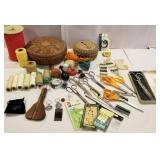 Nice box of sewing items and sewing baskets,