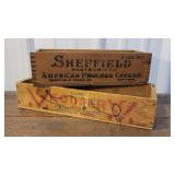 2 advertising cheese boxes -Sheffield and Cooper
