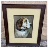 Framed dog print approx 12"x14"
