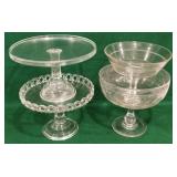 4 large glass compotes