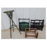 2 magazine totes, plant stand, stool