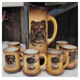 Tall Taylor Smith Dog pitcher & 6 cups - pitcher