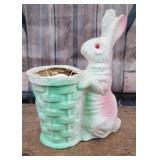 Paper mache rabbit with egg candy container