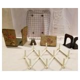 2 pr bookends, copper wire organizer, cat