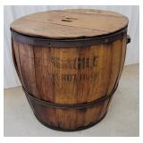 Early half barrel with lid 23"23"h end stand hgt