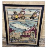 1930 Framed cross-stitch - German sea village aprx