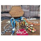 Beautiful Chestnut box full of necklaces