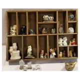 Wooden shadow box filled with owls, bird