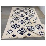 Pair of blue & white quilts w/ baskets approx