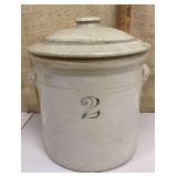 2 gallon crock w/ lid - chip on inside rim