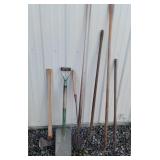 Yard tools- shovel, hoe, ax