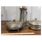 3pcs pewter - coffee pot & 2 covered casseroles