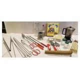 Kitchen items, coffee pot, thermometer, cake set,