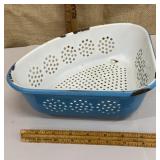 Vintage blue & white enamel corner colander