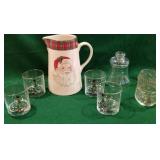 Christmas glasses, pitcher, snowman glass, candy