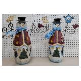 2 tin rustic candle holder snowman