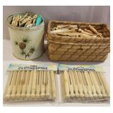 Basket and a tin of clothspins, 2packs