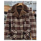 Old Brown plaid wool jacket - maybe size large?