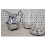 Poole old English ice pitcher & Pr candlesticks