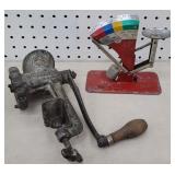 Griswold meat grinder and egg scales