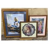 3 piece art - girls w/ flowers & dogs