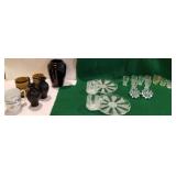 Amethyst vases, 2 Alaska cups, snack trays,