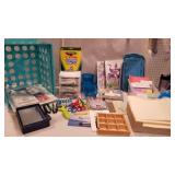 Crafting lot, colored pencils,  file folders in a