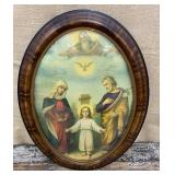 The Holy Family - oval frame w/ bowed glass