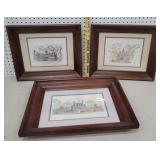 3pcs art - beautiful Williamsburg VA mansions -