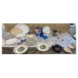 Box of misc plates, glassware, candle related