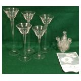 Set of 5 clear flared votive holders, floral