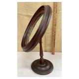 1871 Walnut oval toilet mirror 7"x9" w/ wavy glass