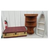 2 shelves and a suitcase