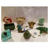 Planters, wind chime, sensor frog, hanging