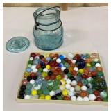 Glass jar of marbles