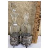 Sterling silver oil & vinegar caddy w/ cruets -