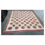 Red & white quilt w/ sunflowers & stars approx