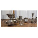Box of pewter - compote, vases, gravy, etc