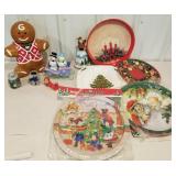 Christmas lot of trays, gingerbread cookie jar,