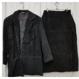 2 pc leather jacket & skirt w/fringe, - like new -