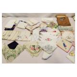 Vintage handkerchiefs, leather case , etc