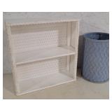 Wicker shelf, trash can