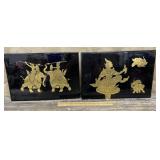 2 black lacquer & gold oriental plates/plaques(?)