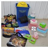 :) ball, plastic hamper, nice bags, & storage