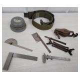 Protractor, square, pulley, etc
